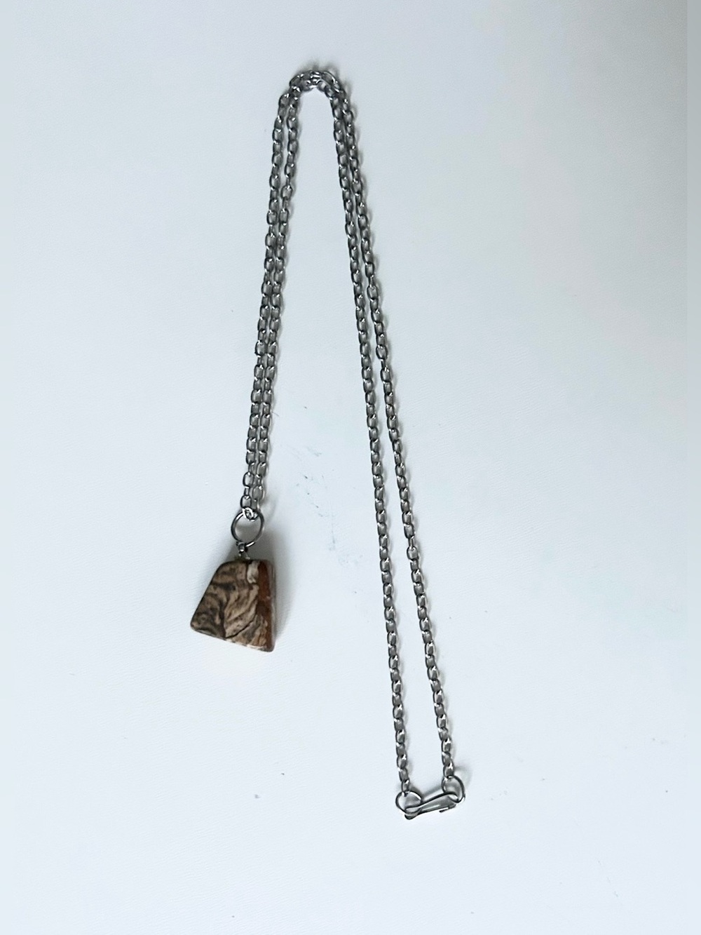 Silver-Tone Women Chain Necklace with Brown-Marbled Stone Pendant